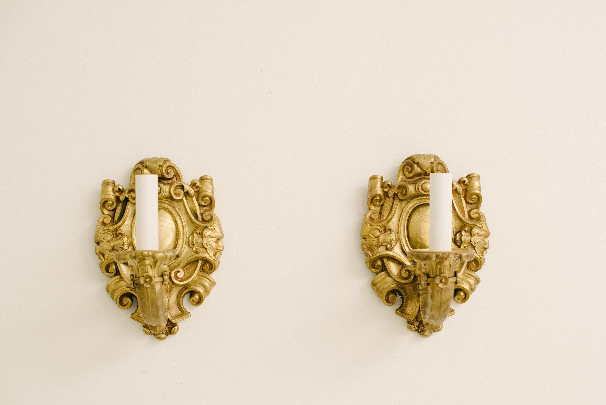 Gilt Four 19th Century French Louis XV Bronze Doré Sconces