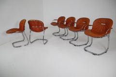 Four & Two by Gastone Rinaldi Leather and Tubular Metal Italian Chairs, 1970s