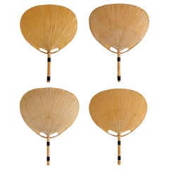 Vintage Four ‘Uchiwa’ Sconces Wall Lamps Lights, Ingo Maurer, Bamboo Paper, 1970s