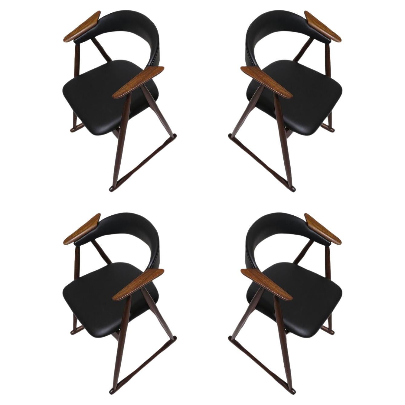 Four Unique Scandinavian Teak Dining Chairs For Sale