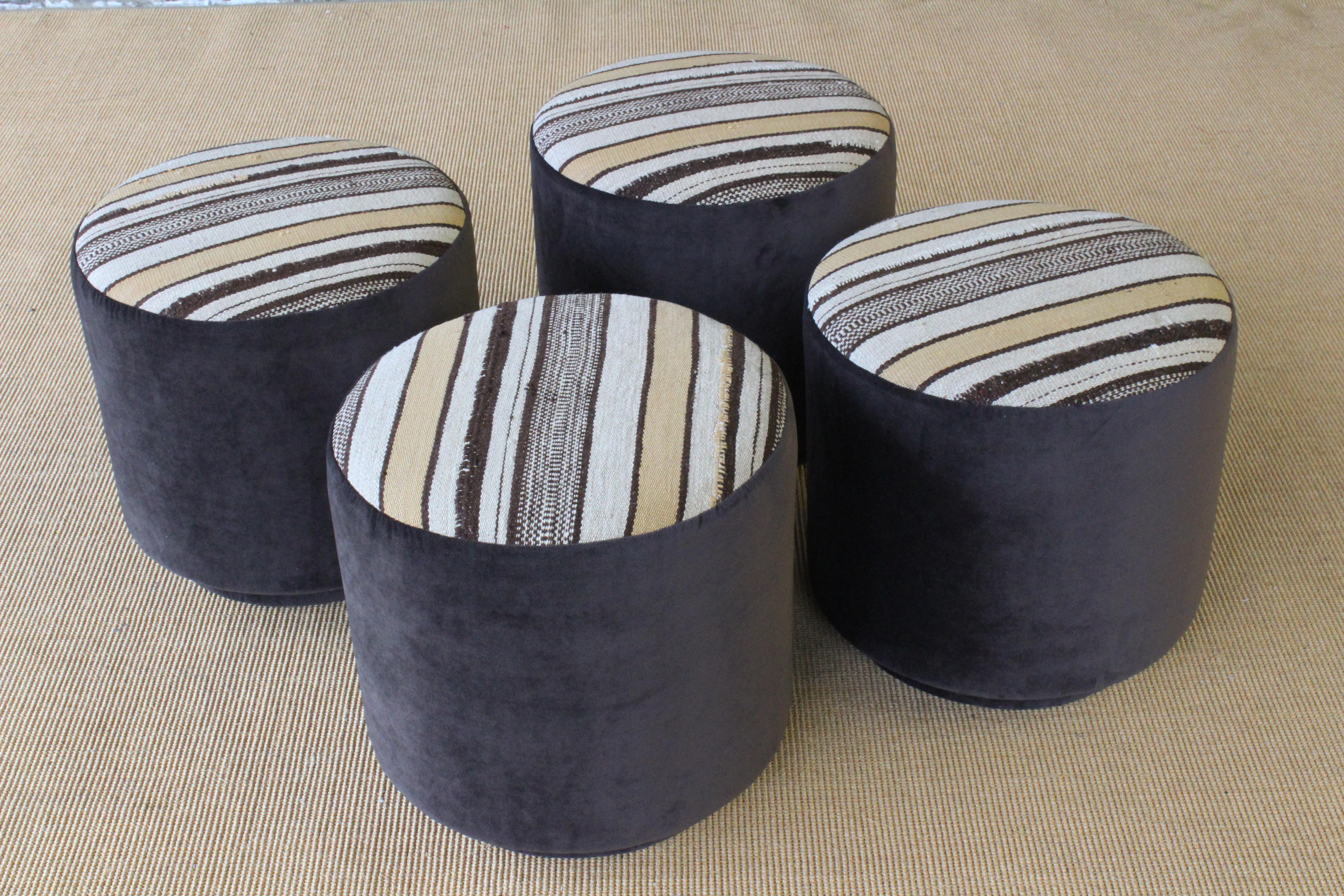 Upholstered Kilim Stools, Three Available.  5