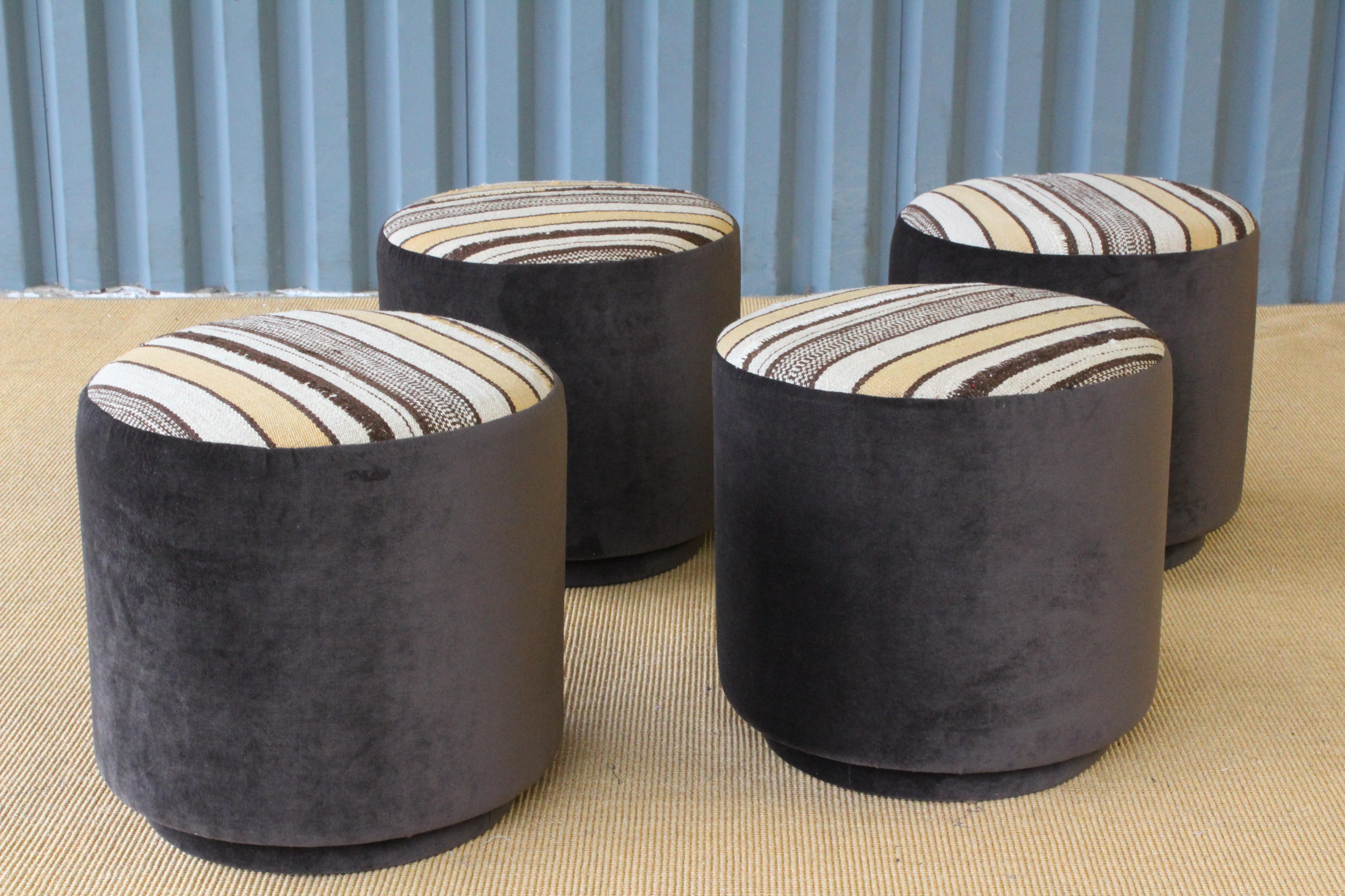 Upholstered Kilim Stools, Three Available.  In New Condition In Los Angeles, CA