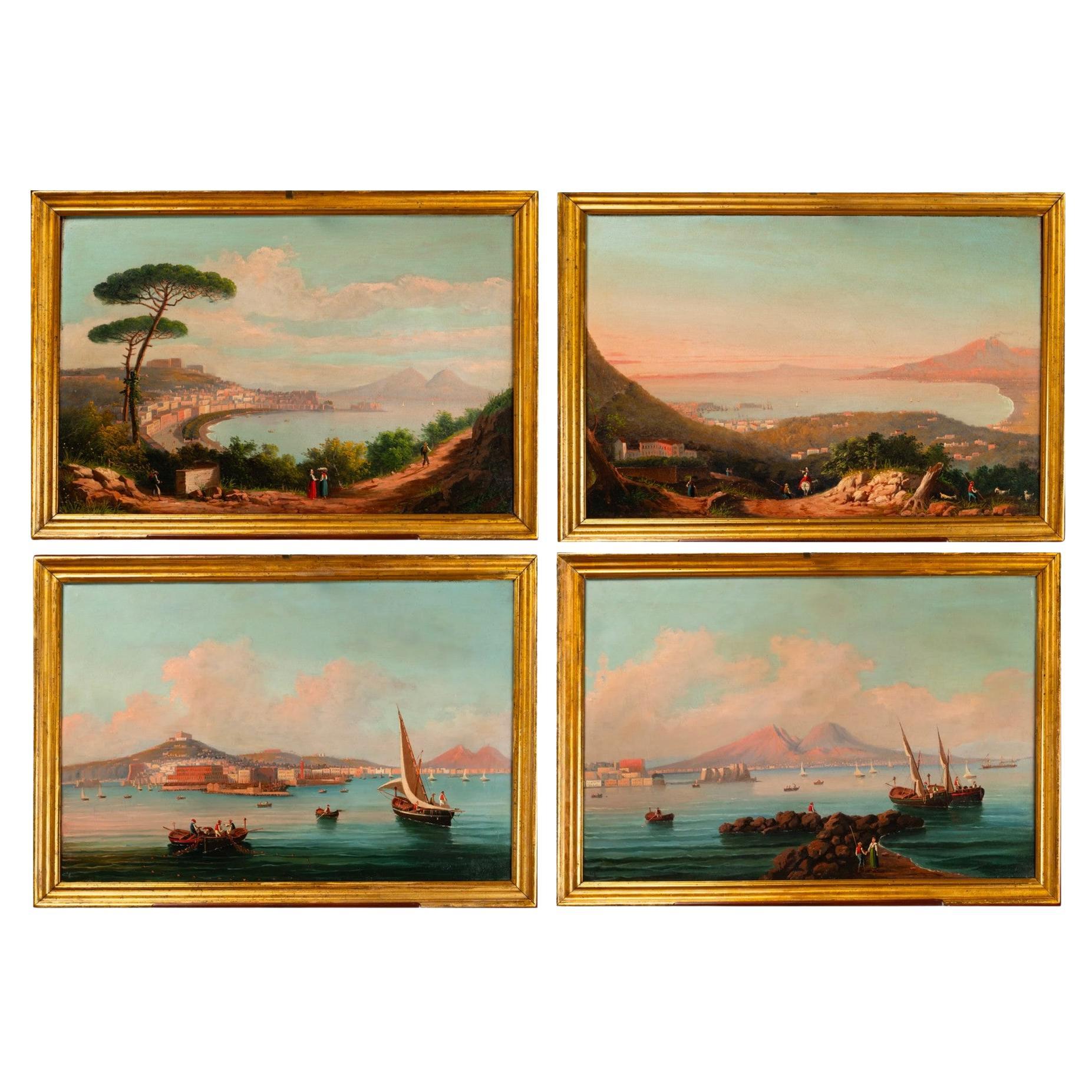 Vier Veduten des Golfs von Neapel, frühes 19. Jahrhundert