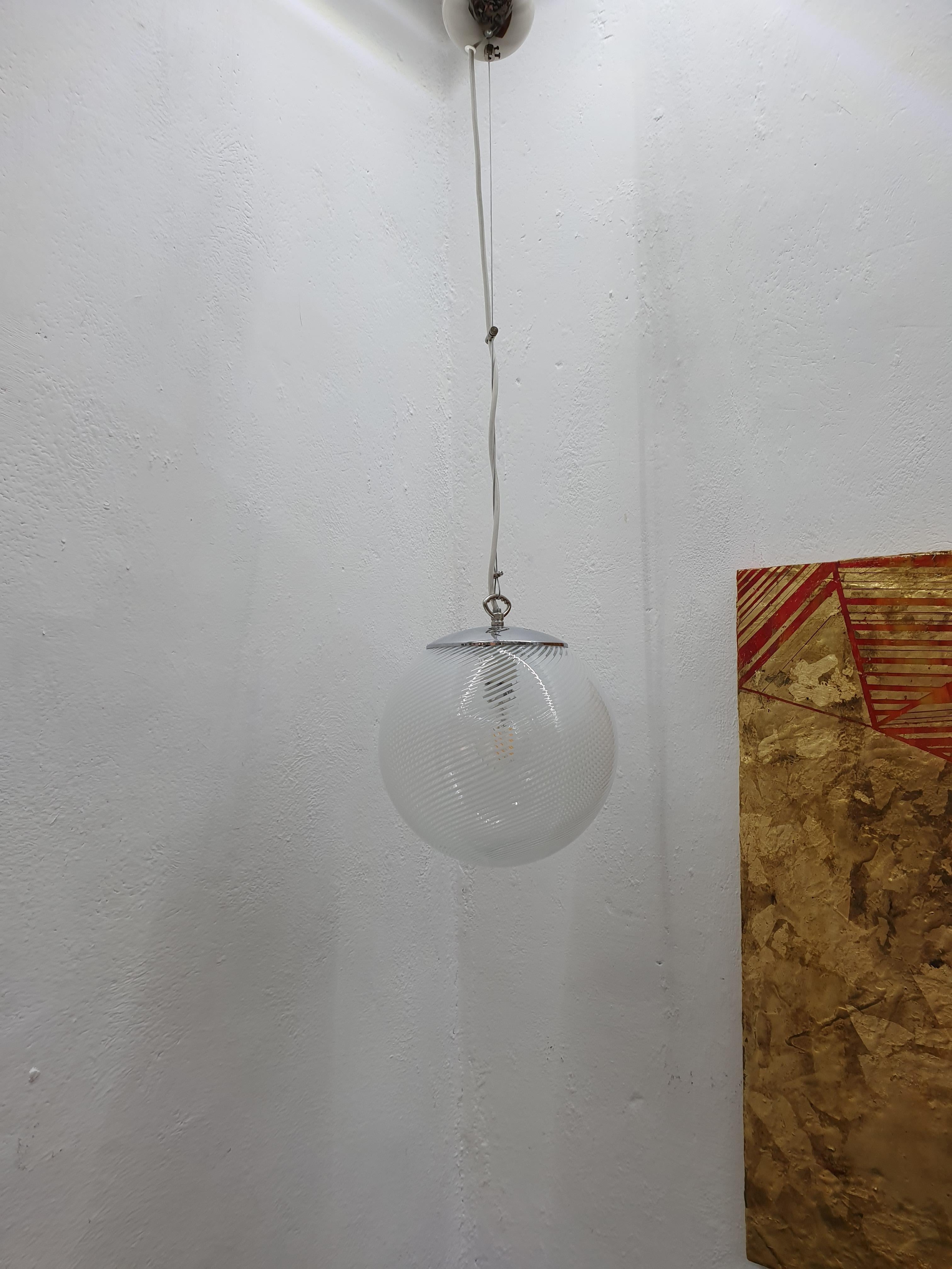 20th Century Four Venini, 'Tessuto' Chandelier or Lantern in Murano Glass, circa 1970s For Sale