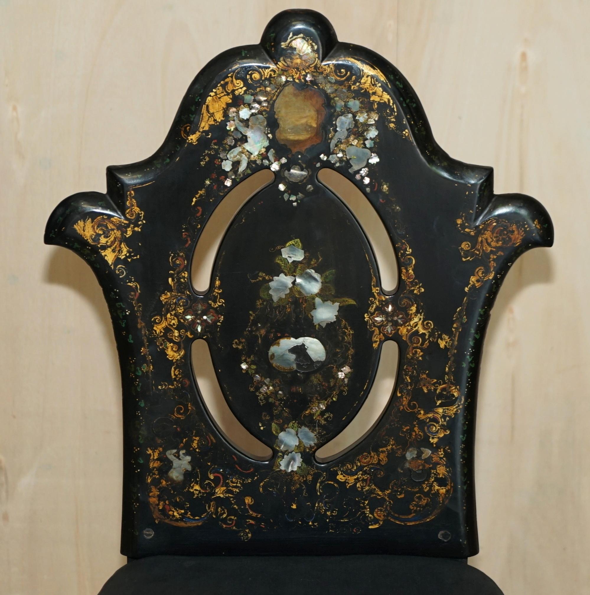 Four Very Rare Antique Regency circa 1815 Ebonsied Mother of Pearl Side Chairs For Sale 13