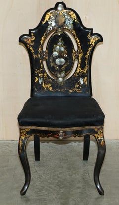 Four Very Rare Antique Regency circa 1815 Ebonsied Mother of Pearl Side Chairs