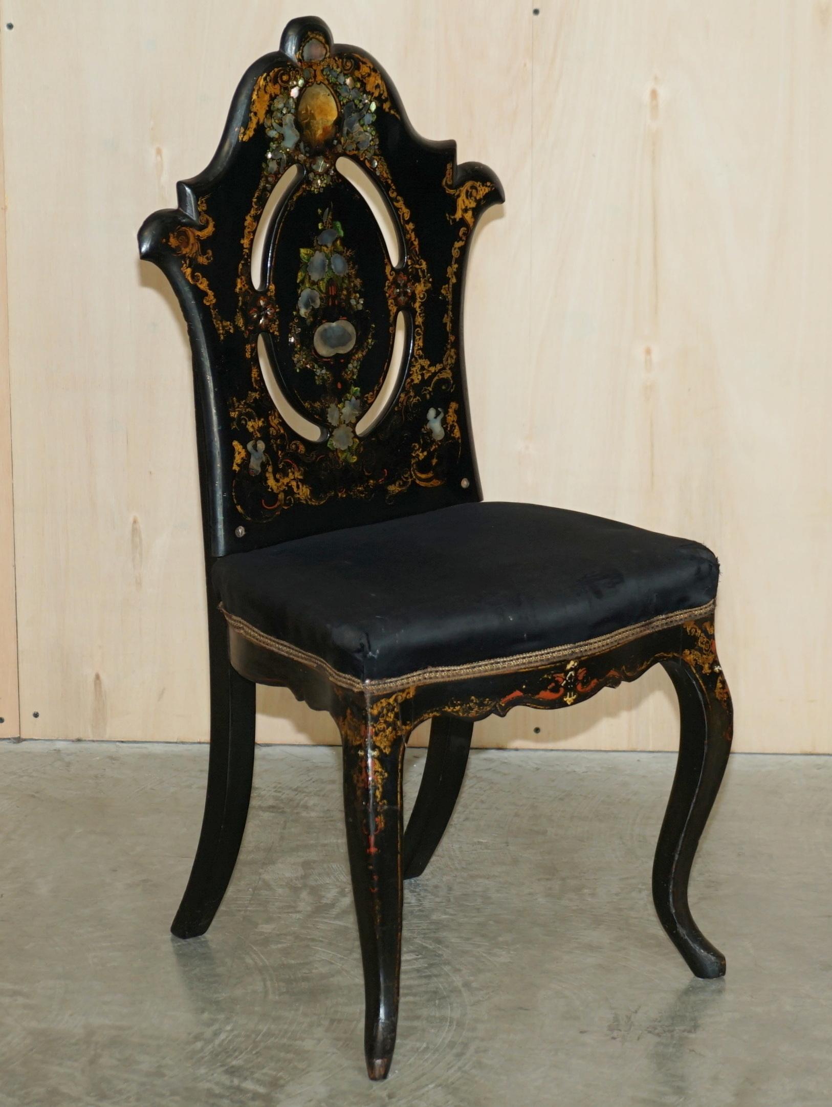 English Four Very Rare Antique Regency circa 1815 Ebonsied Mother of Pearl Side Chairs For Sale