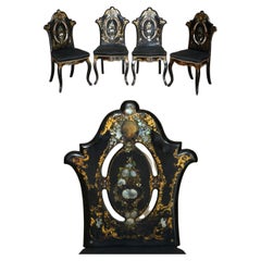 Vier sehr seltene antike Regency-Beistellstühle aus ebonisiertem Perlmutt, um 1815