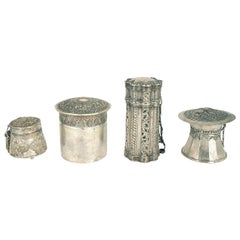 Four Vessels with Indonesian Lids in Repoussé Silver