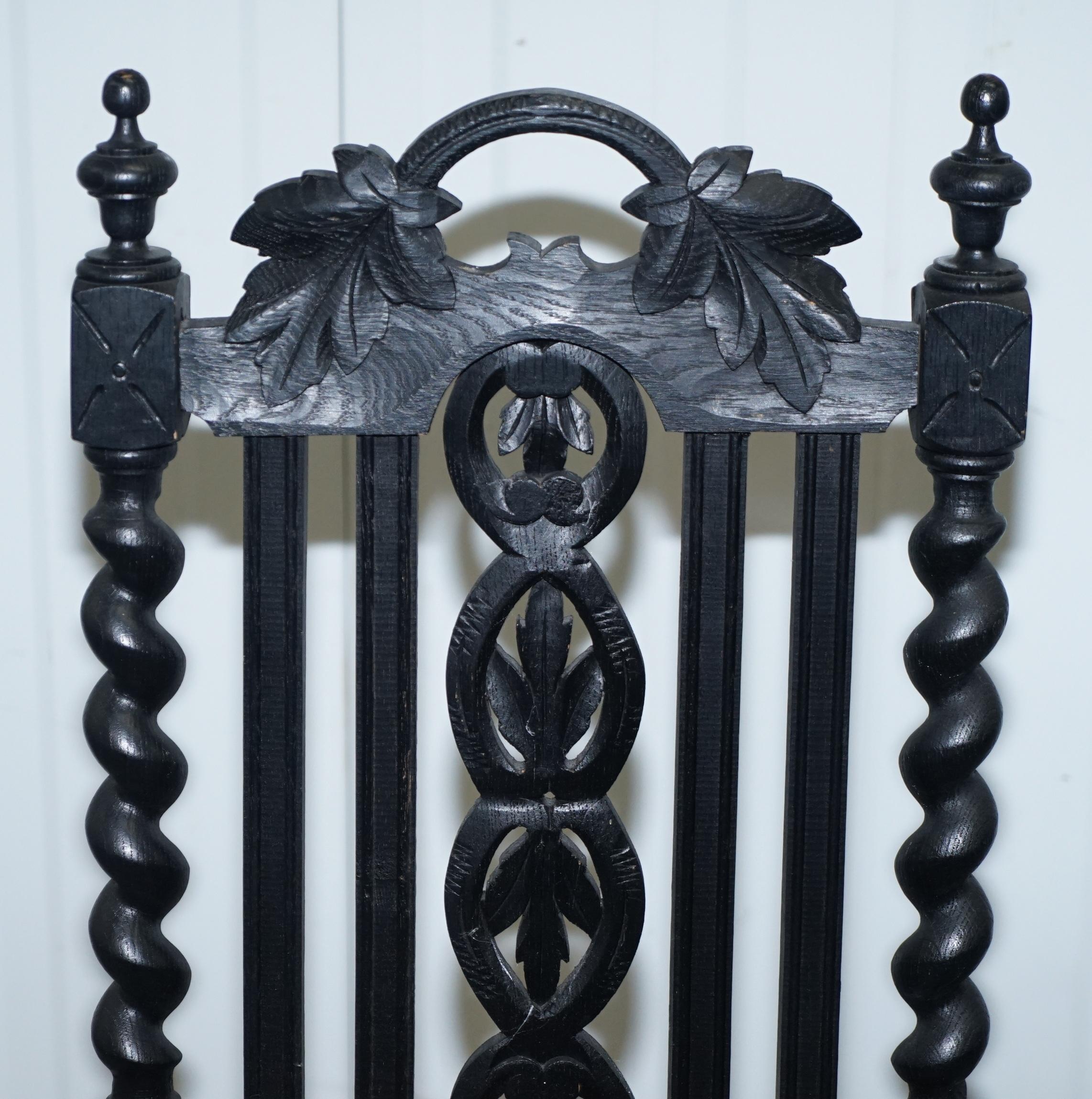 Four Victorian Carved Oak Dining Chairs Leather Upholstery Gothic Part Suite 10