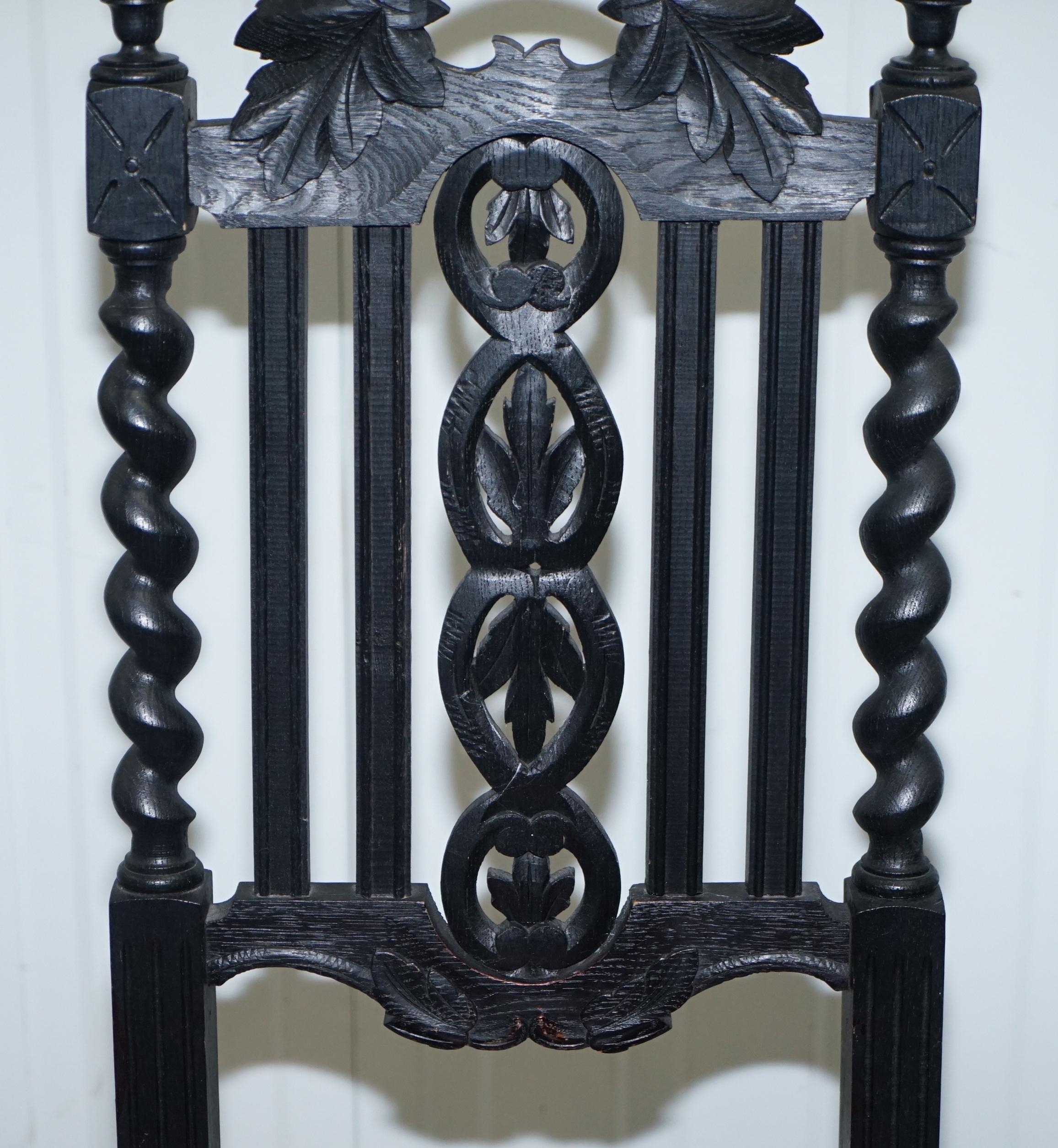Four Victorian Carved Oak Dining Chairs Leather Upholstery Gothic Part Suite 12