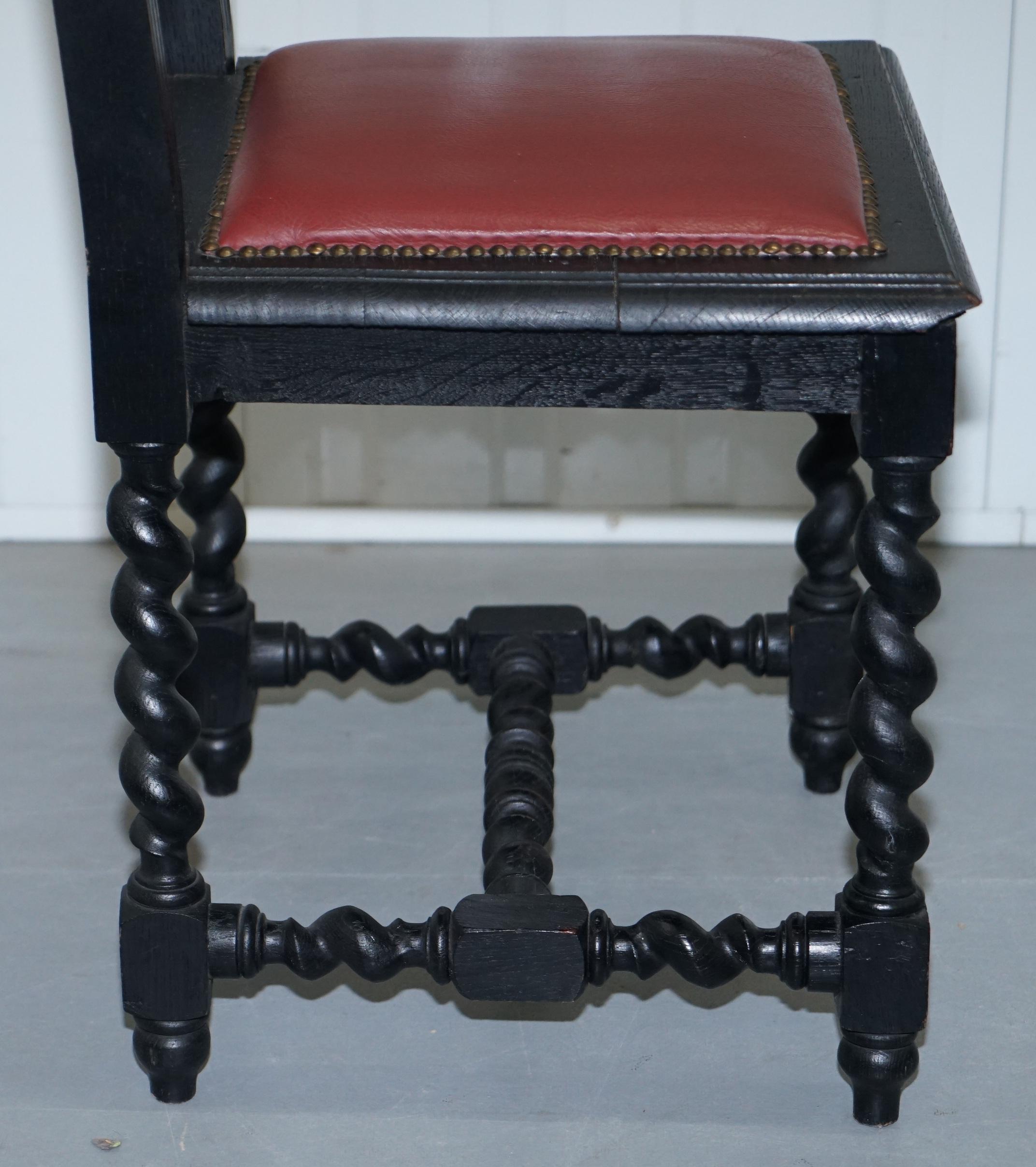 Four Victorian Carved Oak Dining Chairs Leather Upholstery Gothic Part Suite 13