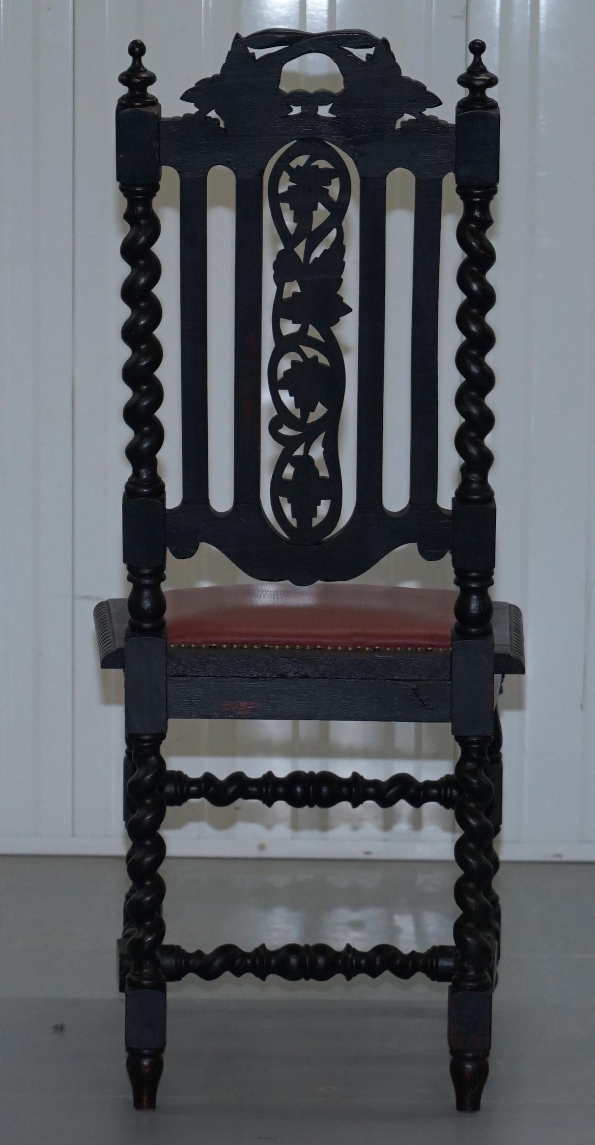 Four Victorian Carved Oak Dining Chairs Leather Upholstery Gothic Part Suite 2