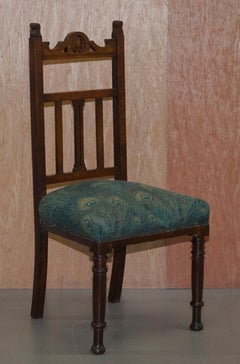 Four Victorian Libertys London Oak with Hera Upholstery Dining Chairs Carved