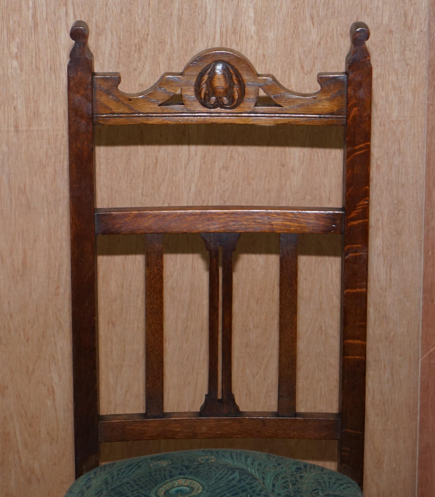 Hand-Crafted Four Victorian Libertys London Oak with Hera Upholstery Dining Chairs Carved