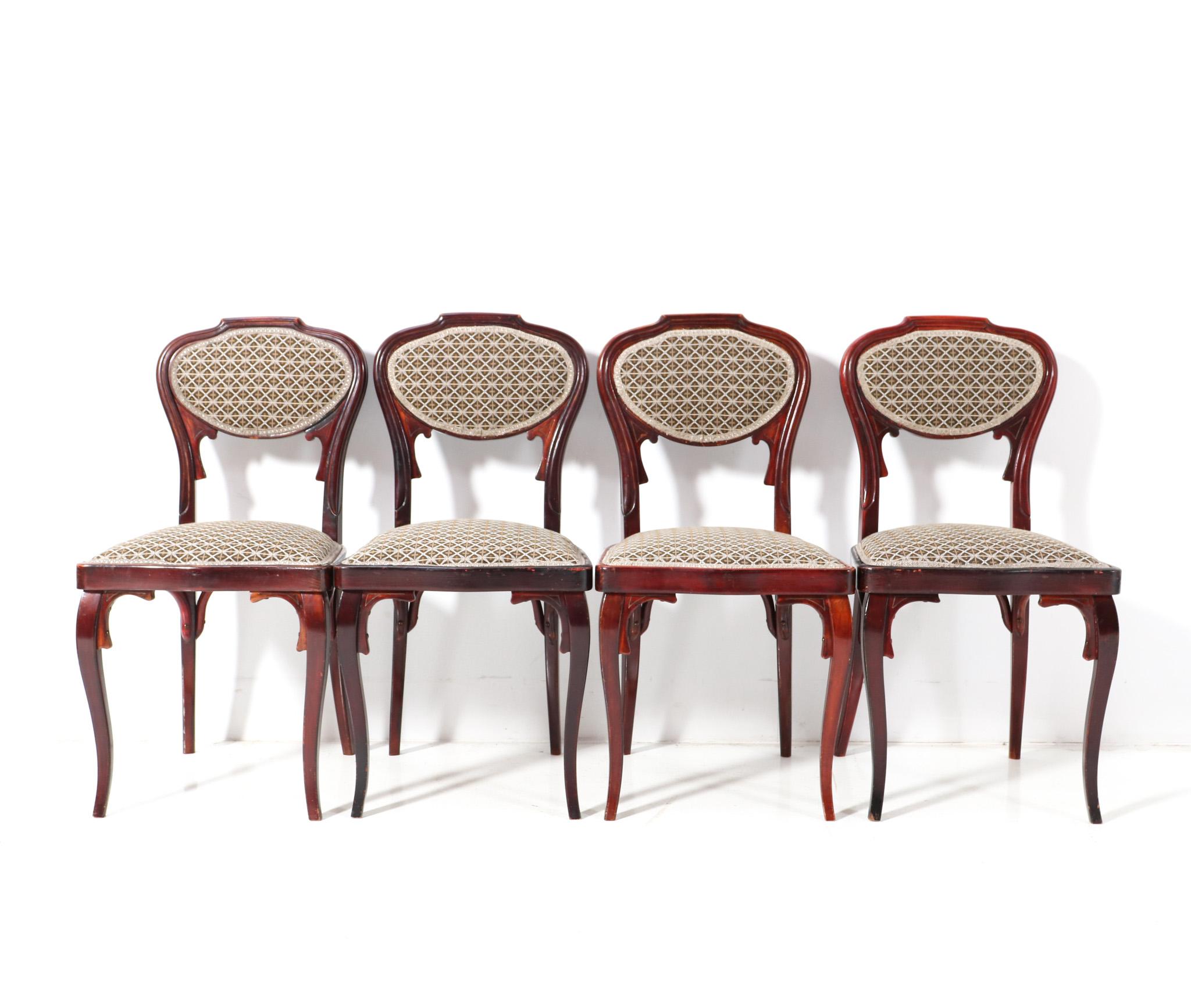 Austrian Four Vienna Secession Side Chairs by Jacob and Josef Kohn, 1900s For Sale