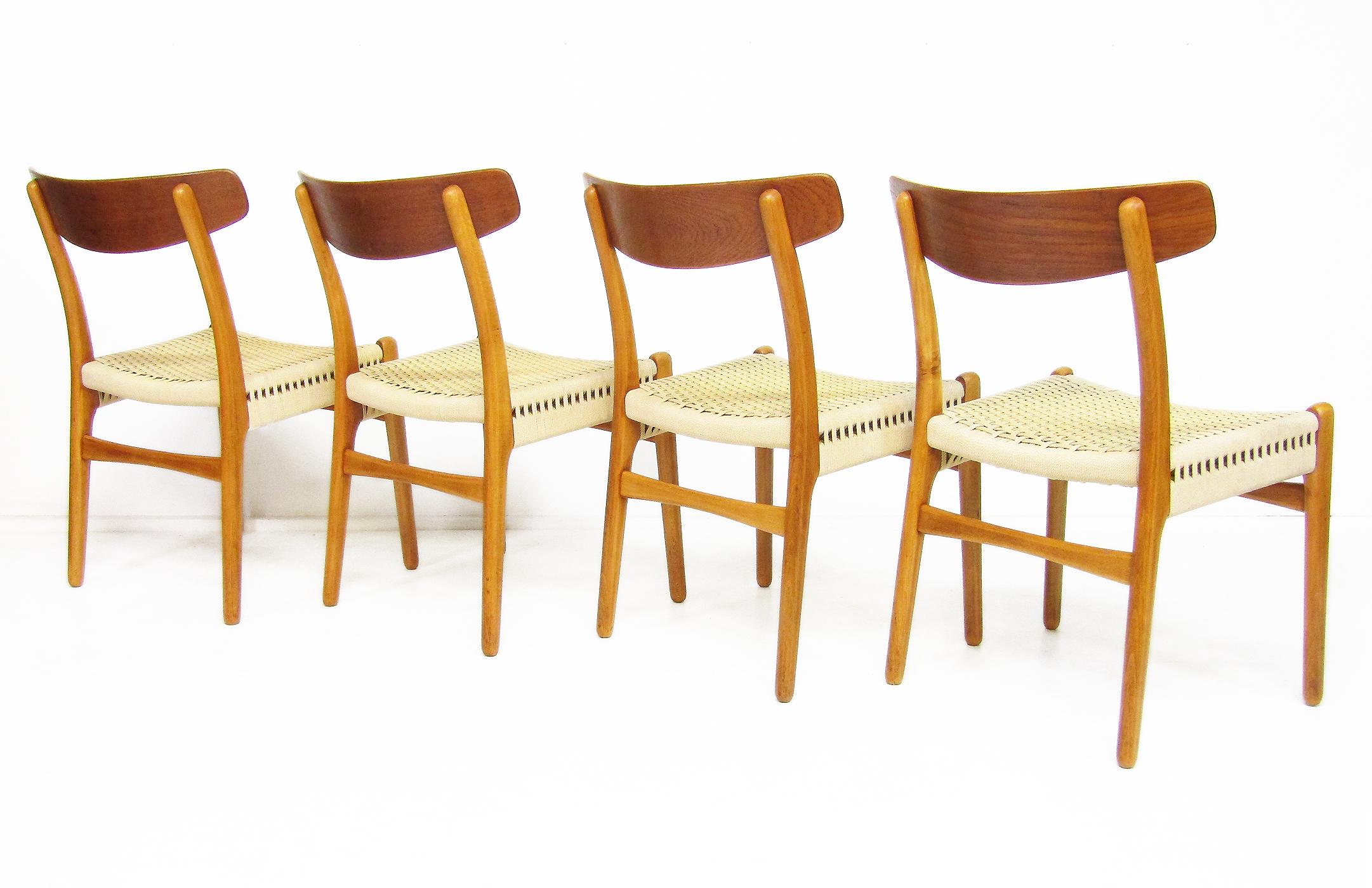 Four Vintage 1950s CH-23 Chairs by Hans Wegner for Carl Hansen in Teak & Oak For Sale 3