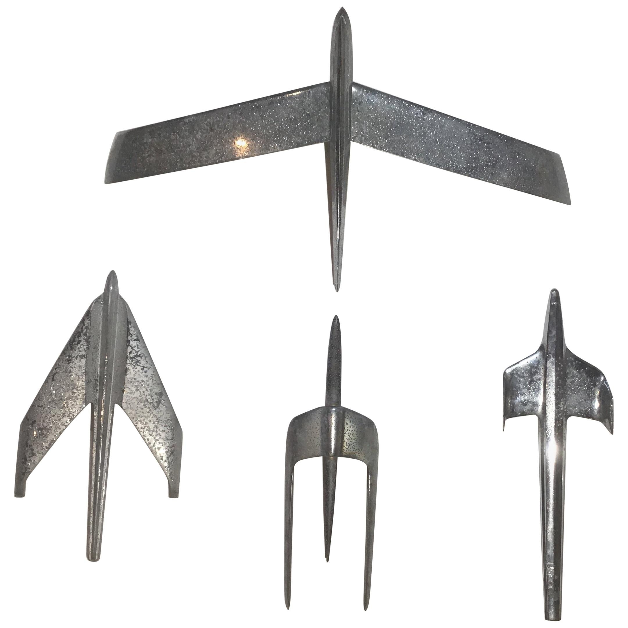 Four Vintage Airplane Wing Hood Car Ornaments Wall Hanging