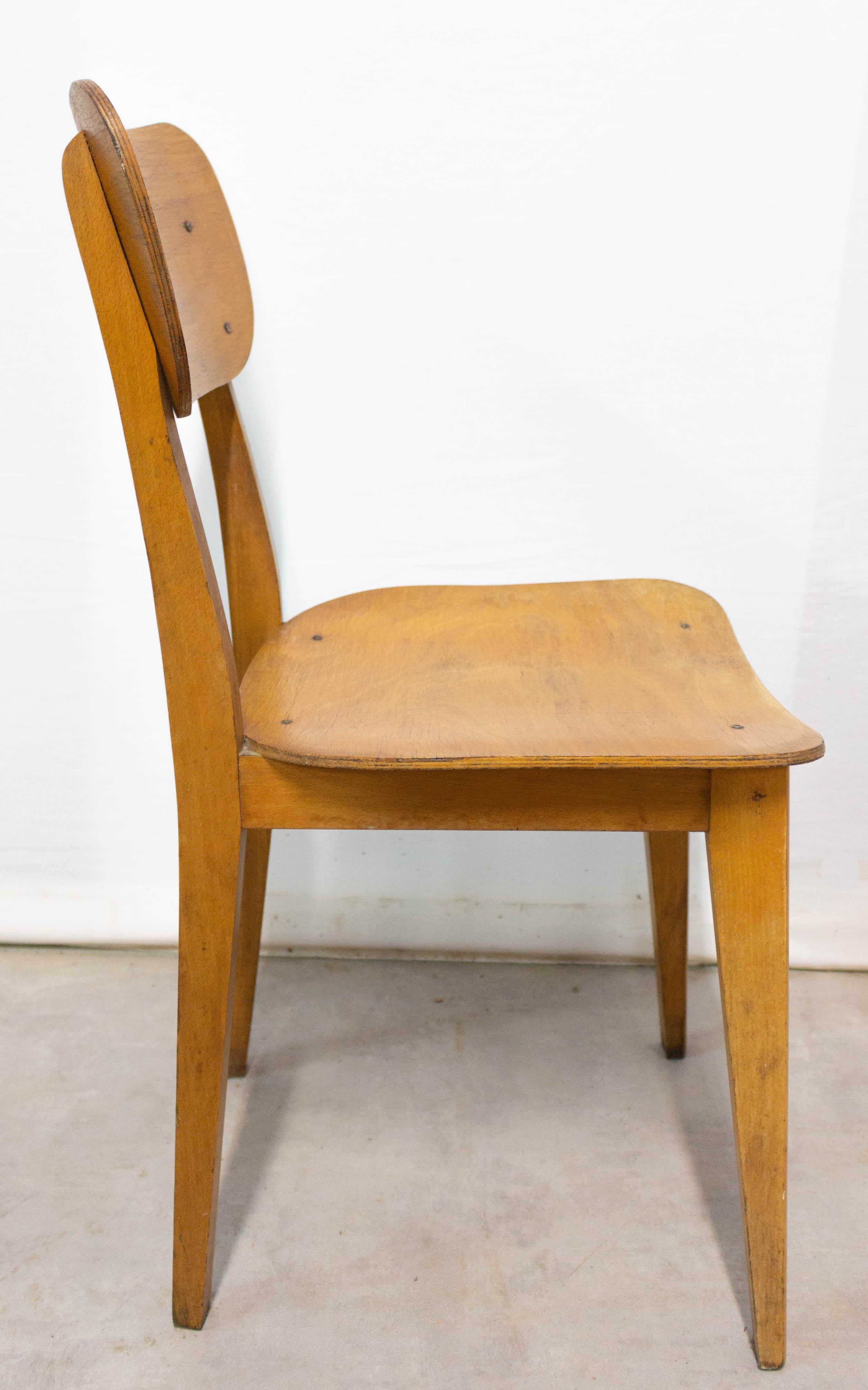 20th Century Four Vintage Beech Dining Chairs, French, circa 1950 For Sale