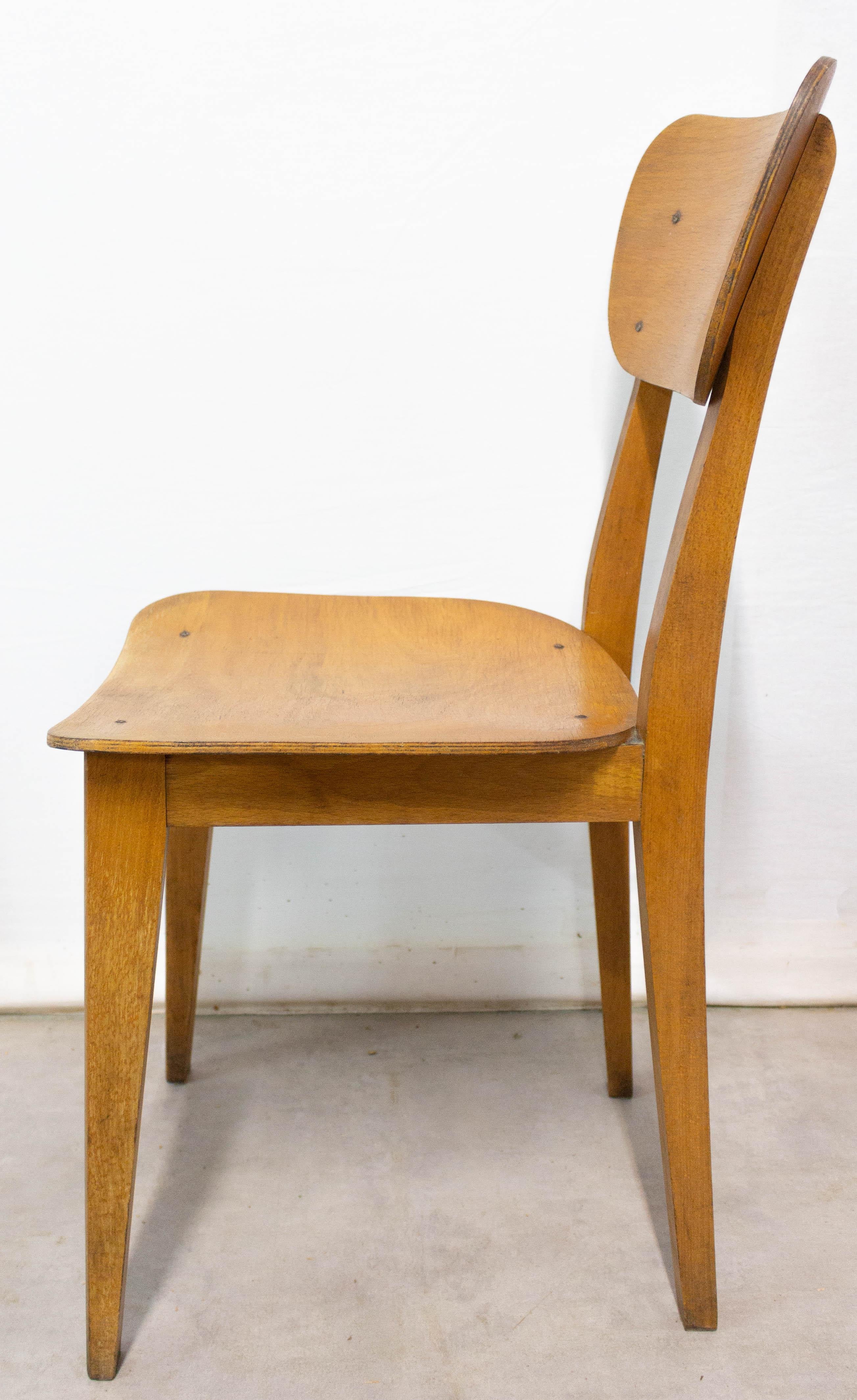 Four Vintage Beech Dining Chairs, French, circa 1950 For Sale 1