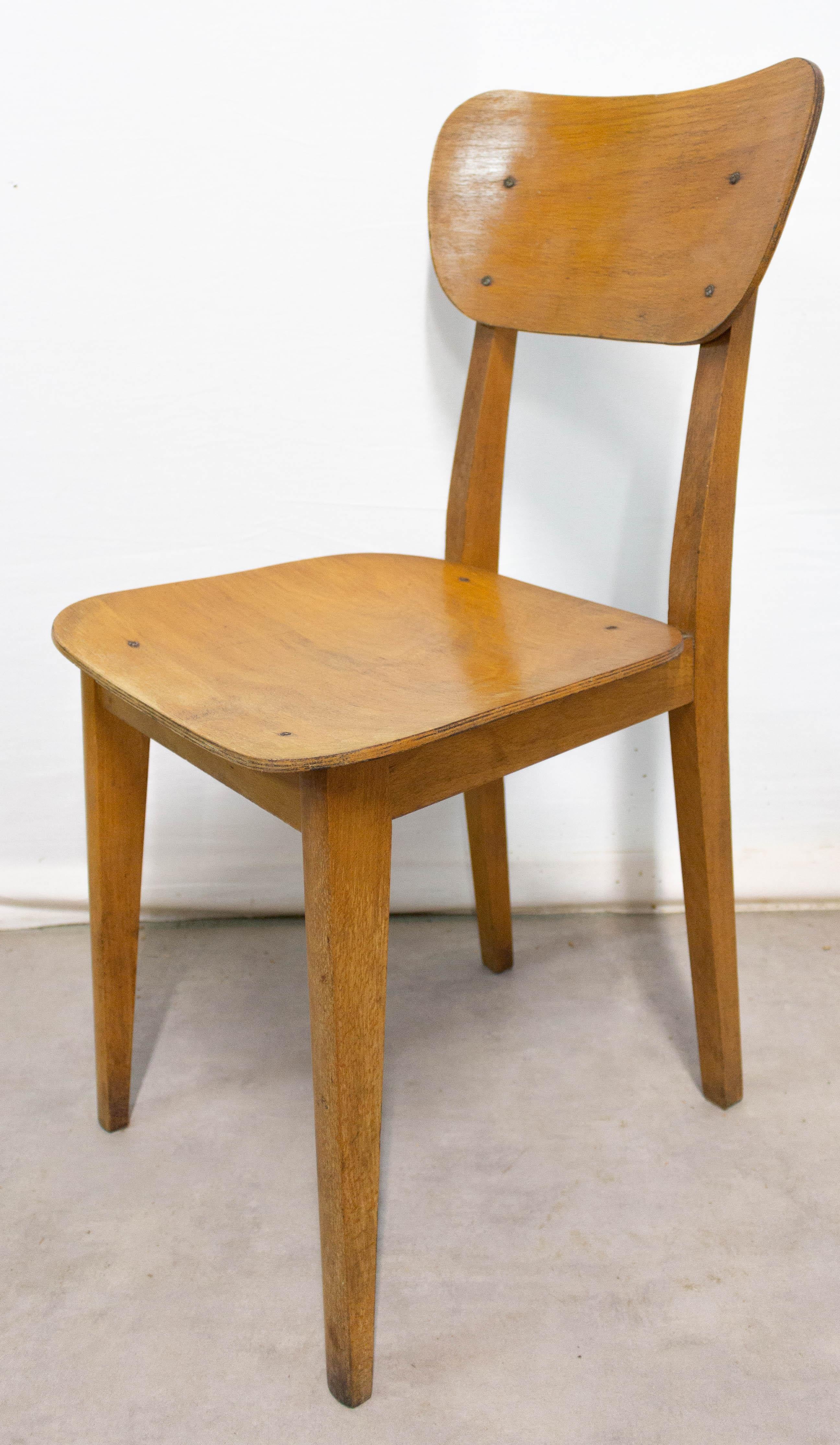 Four Vintage Beech Dining Chairs, French, circa 1950 For Sale 2