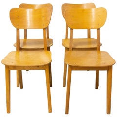 Four Retro Beech Dining Chairs, French, circa 1950