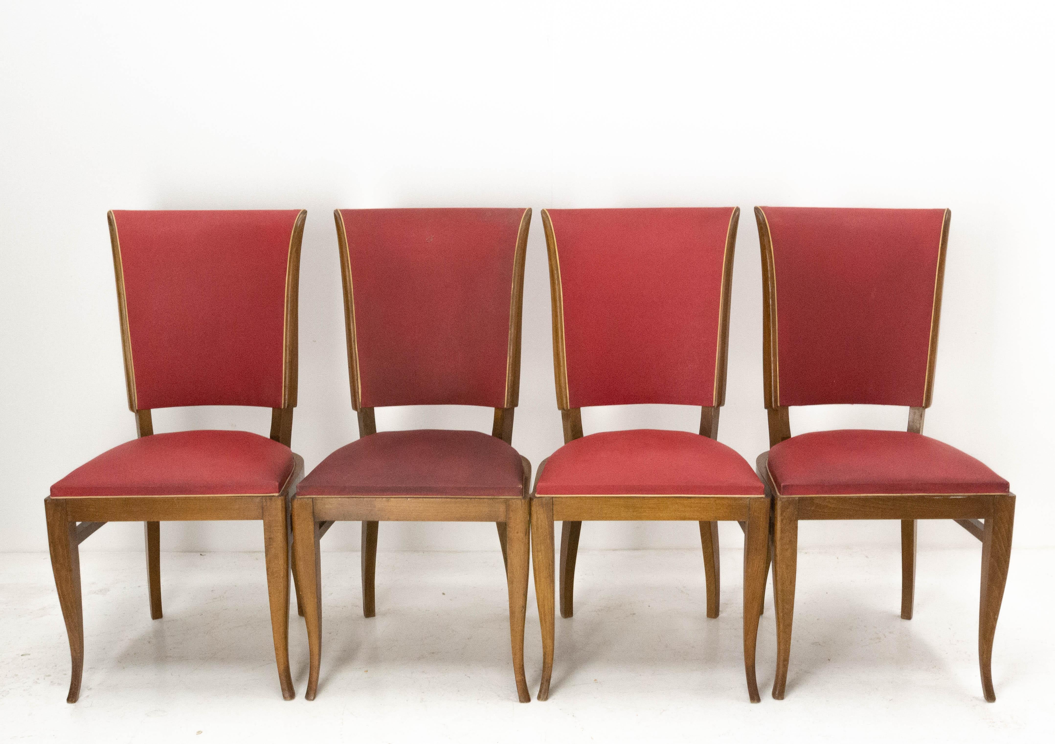 Mid-Century Modern Four Vintage Beech Dining Chairs to be Re-upholstered, French, circa 1950 For Sale