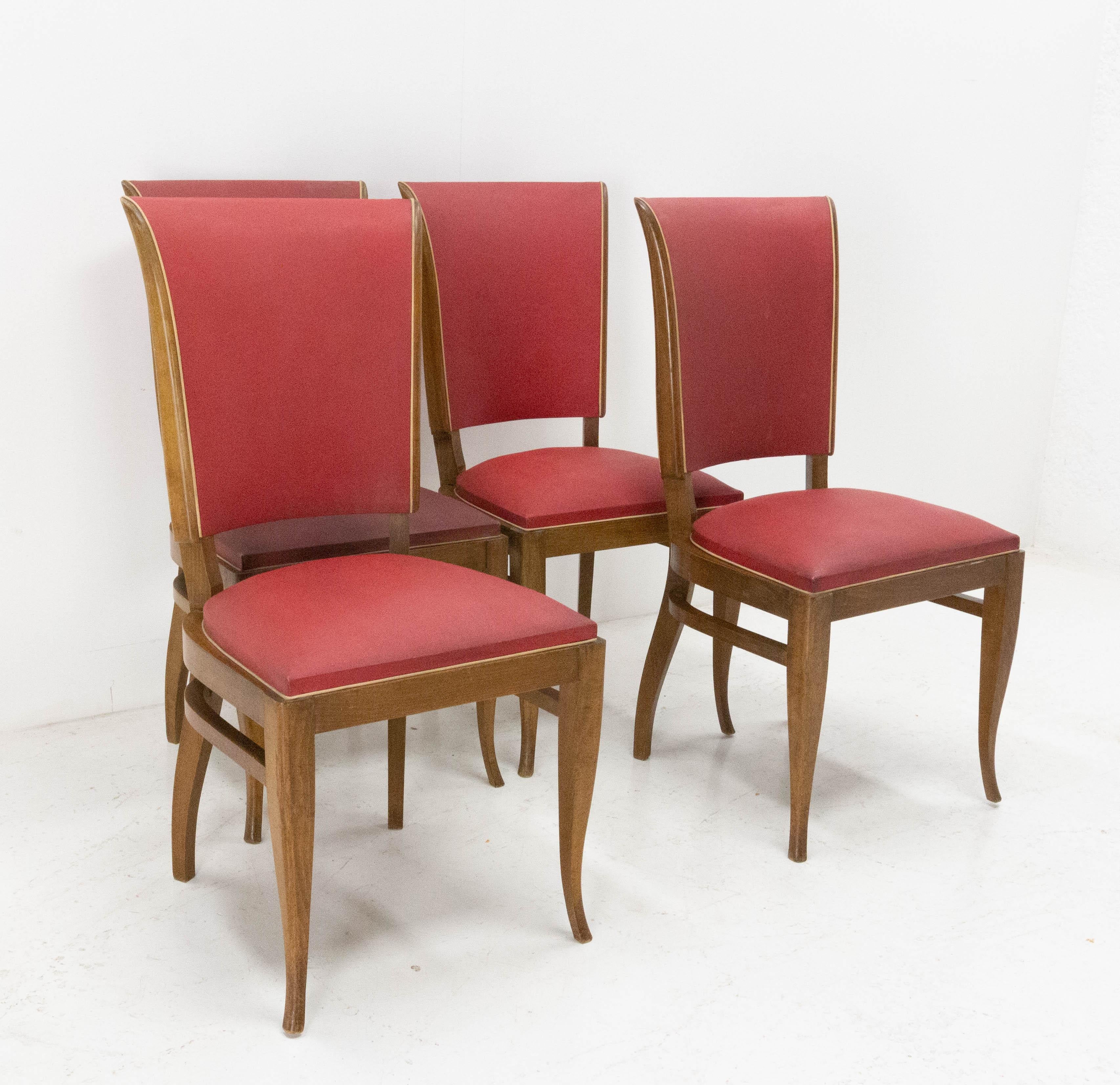 20th Century Four Vintage Beech Dining Chairs to be Re-upholstered, French, circa 1950 For Sale