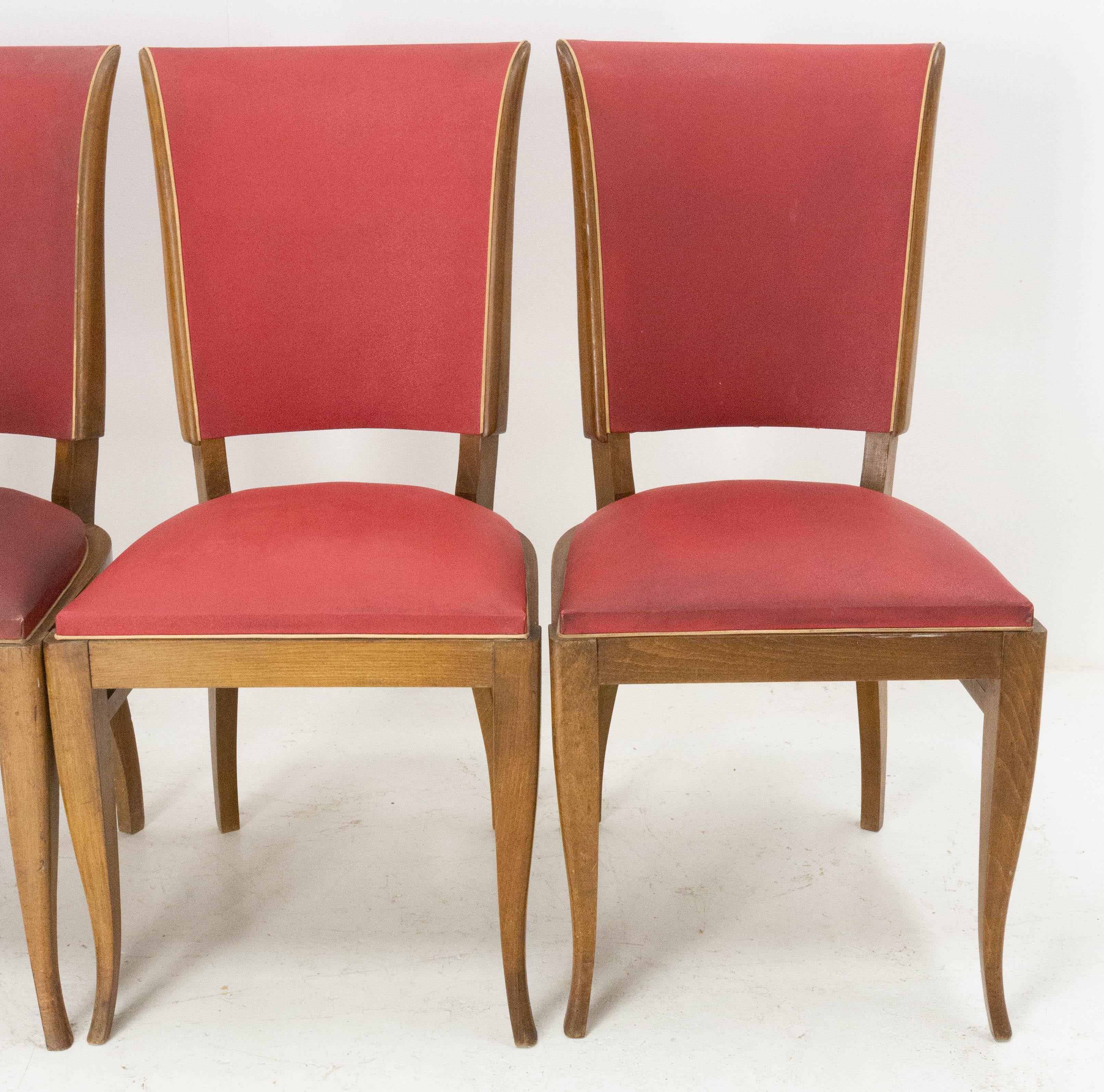 Four Vintage Beech Dining Chairs to be Re-upholstered, French, circa 1950 For Sale 1