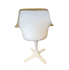 Four Vintage Burke White Fiberglass Swivel Dining Chairs