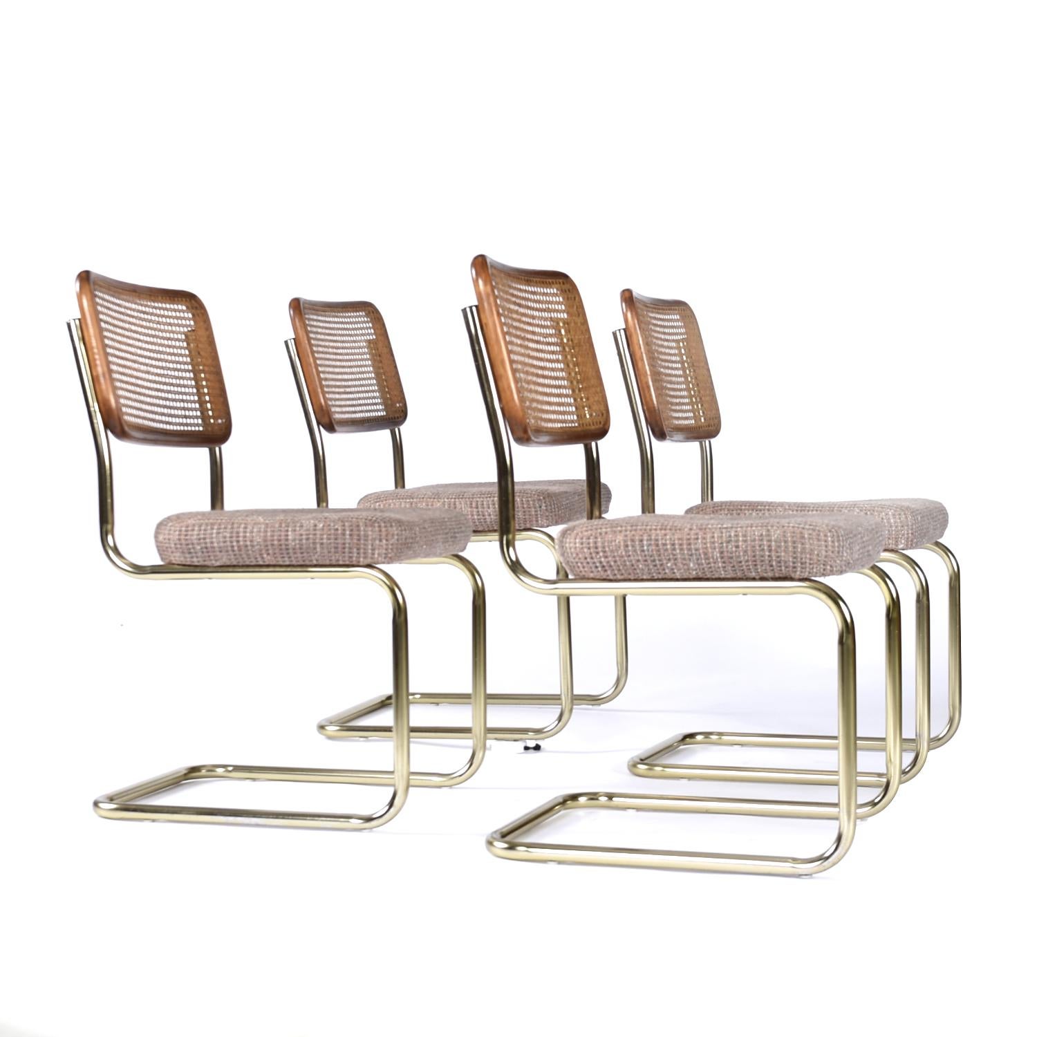 Mid-Century Modern Four Vintage Caned Cesca Style Chairs with Mauve Upholstered Seats For Sale