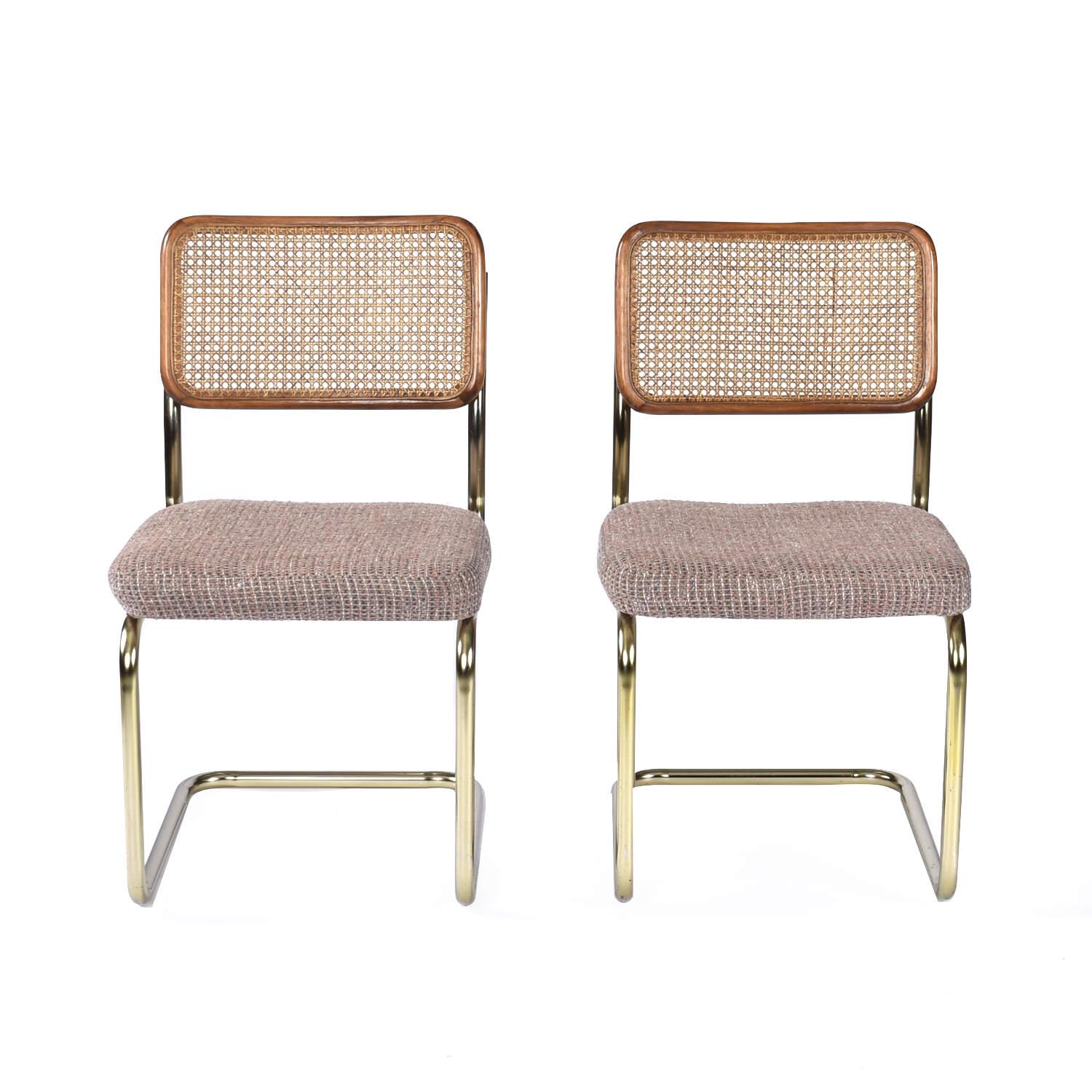 American Four Vintage Caned Cesca Style Chairs with Mauve Upholstered Seats For Sale