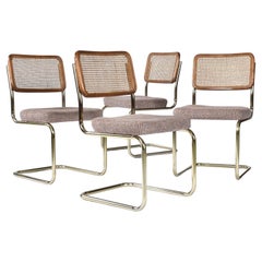 Four Retro Caned Cesca Style Chairs with Mauve Upholstered Seats