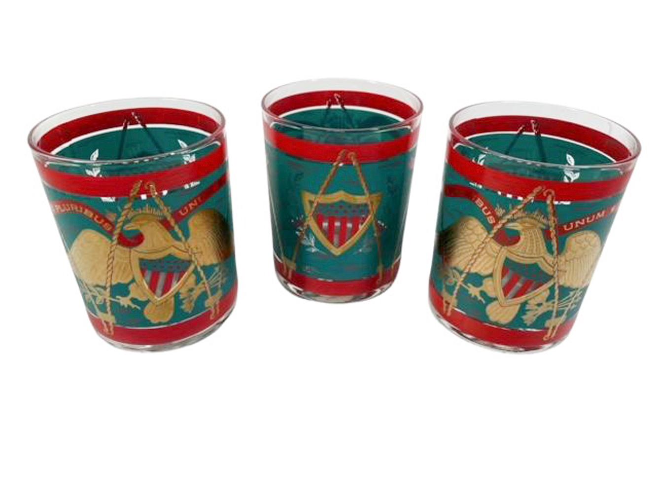 Four Vintage Cera Parade Drum Rocks Glasses with Eagle and Shield Design For Sale 4