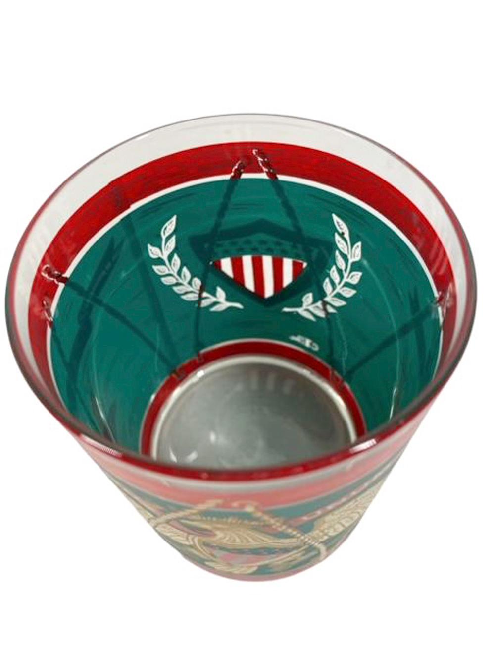 Four Vintage Cera Parade Drum Rocks Glasses with Eagle and Shield Design For Sale 2