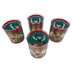 Four Used Cera Parade Drum Rocks Glasses with Eagle and Shield Design