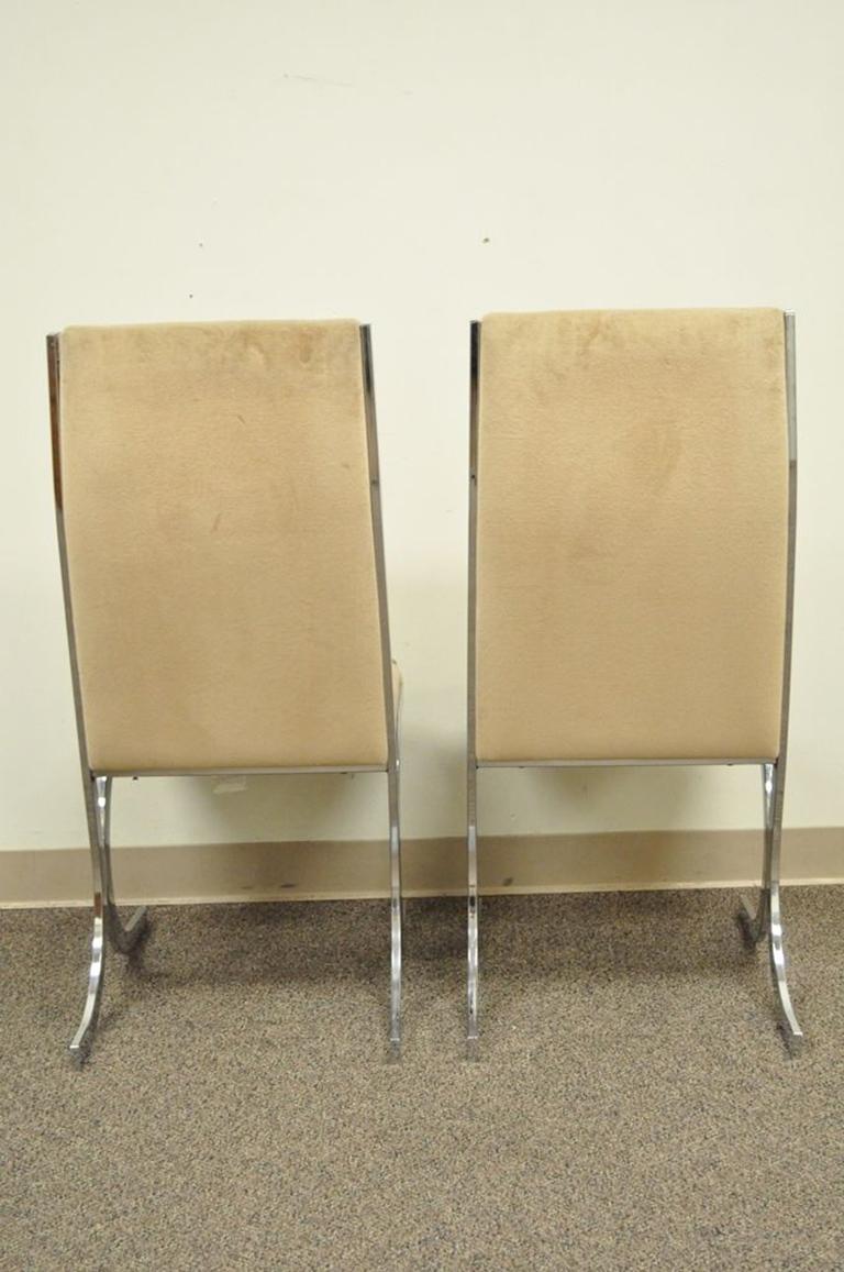 Four Vintage Chrome X-Form Tufted Dining Chairs Milo Baughman Era 4