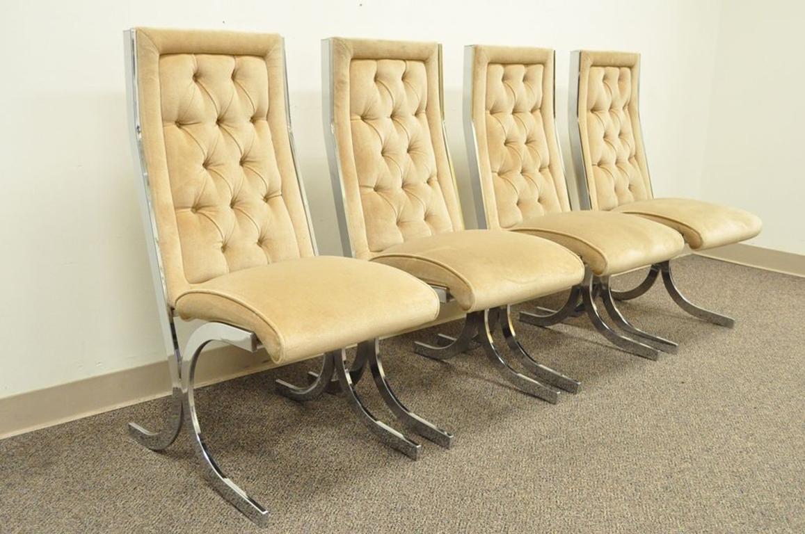 Four Vintage Chrome X-Form Tufted Dining Chairs Milo Baughman Era 6