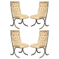 Four Vintage Chrome X-Form Tufted Dining Chairs Milo Baughman Era