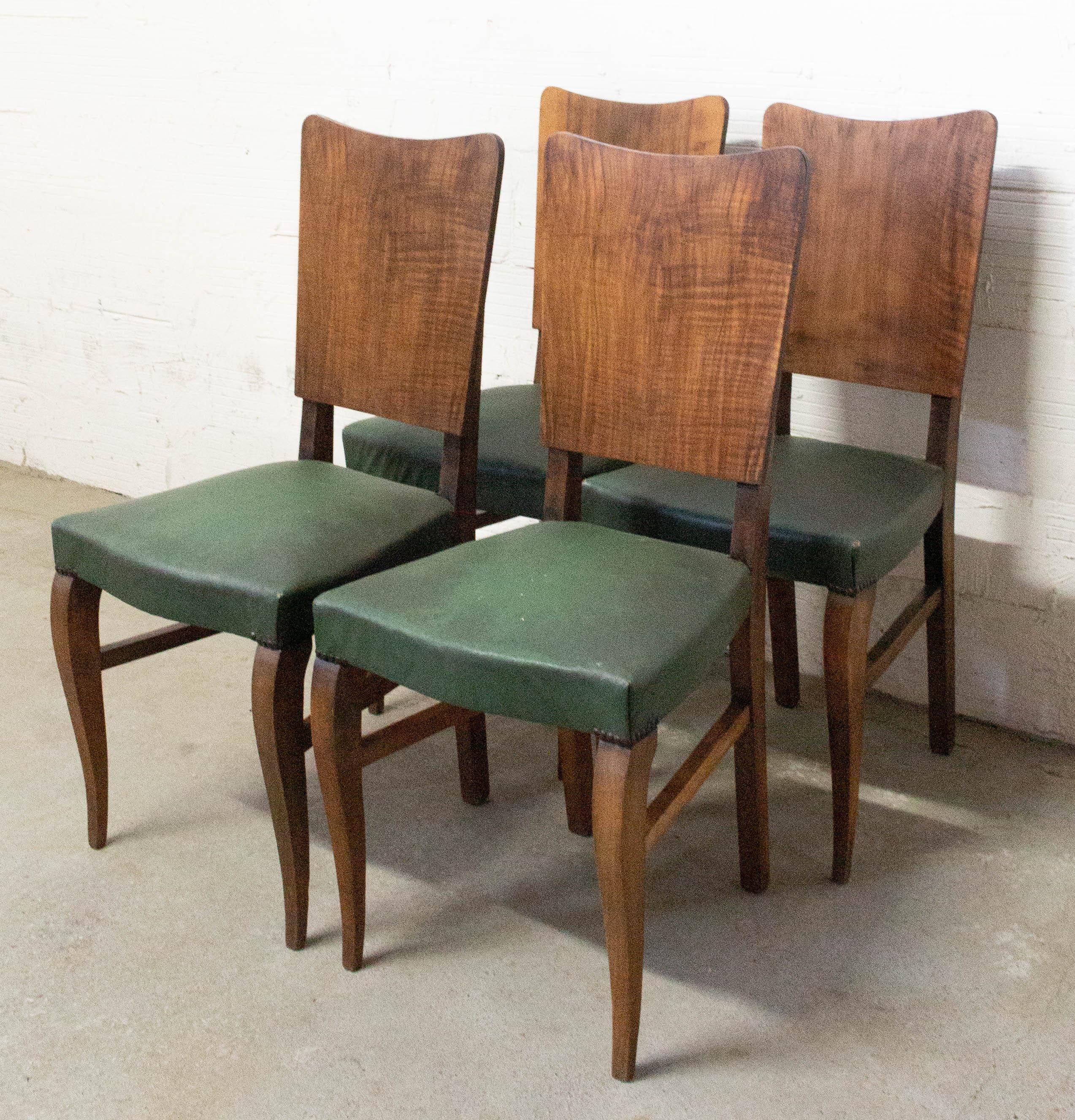 Mid-Century Modern Four Vintage Dining Chairs to Be Re-Upholstered, French, circa 1950 For Sale