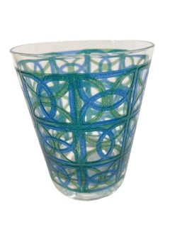 Four Vintage Double Old Fashioned Glasses by Pasinski with Green & Blue Design