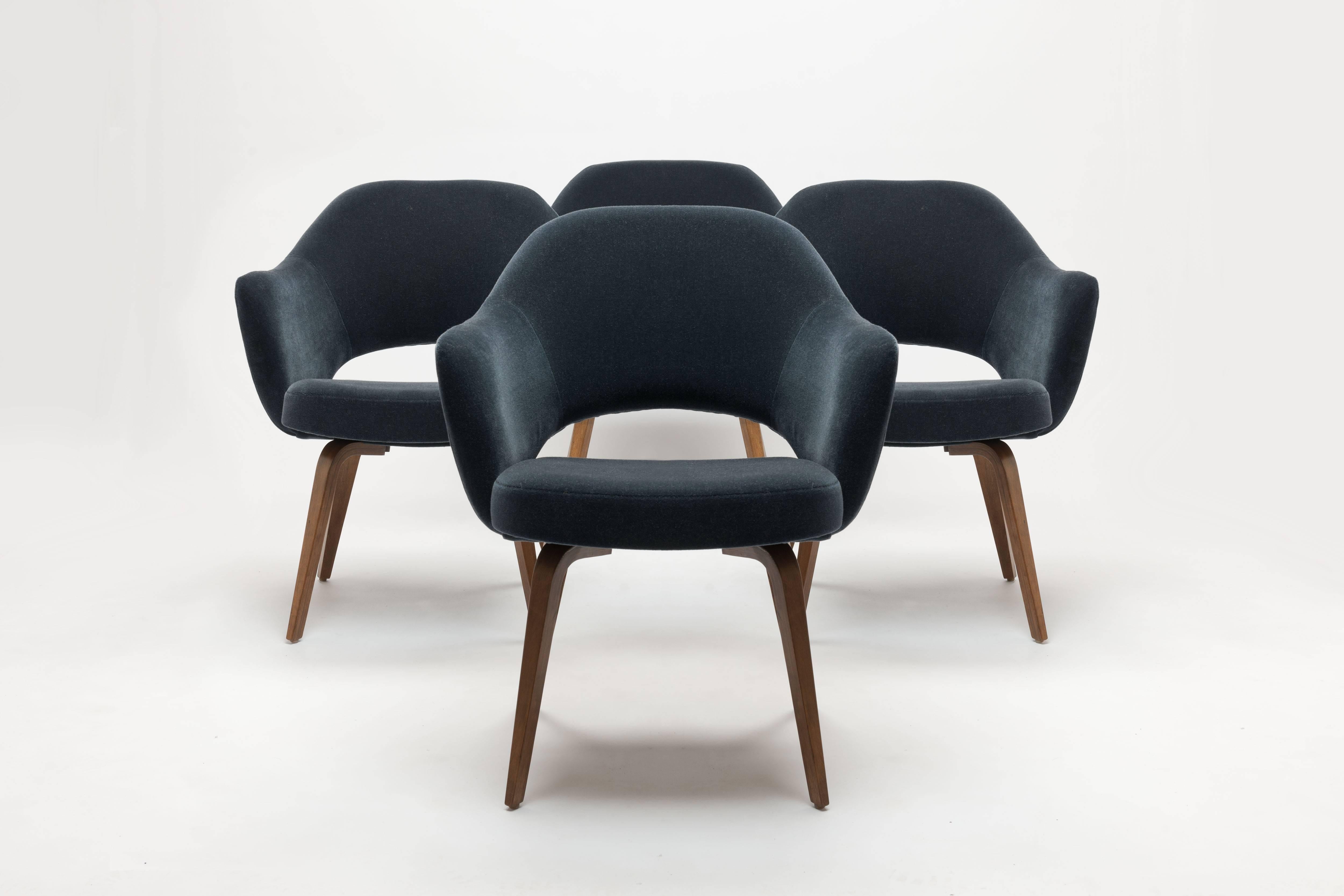 Mohair Four Vintage Eero Saarinen for Knoll Executive Armchairs with Wooden Legs