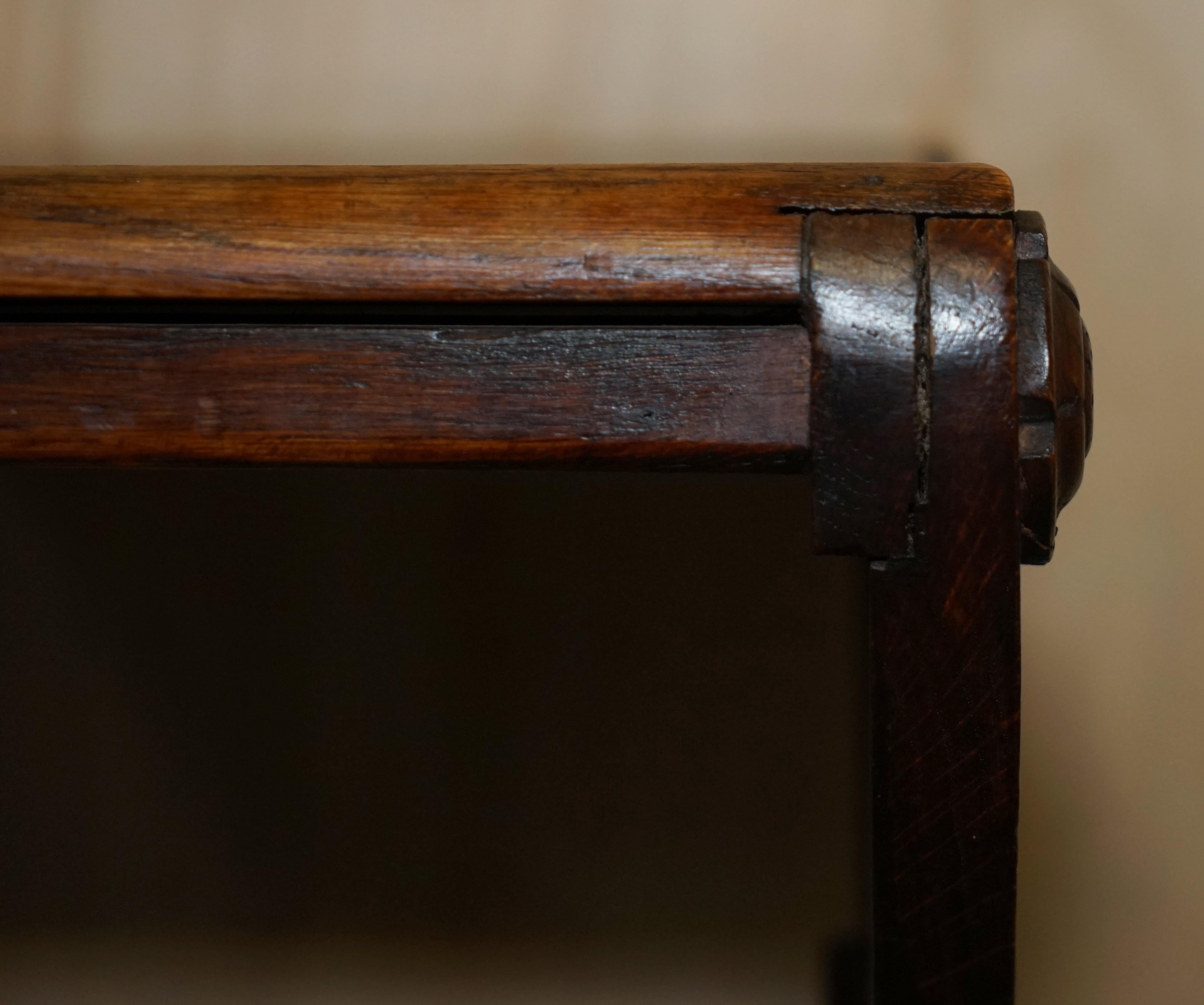 Four Vintage English Oak Jacobean Style Hand Carved Stools Part of a Large Suite 11