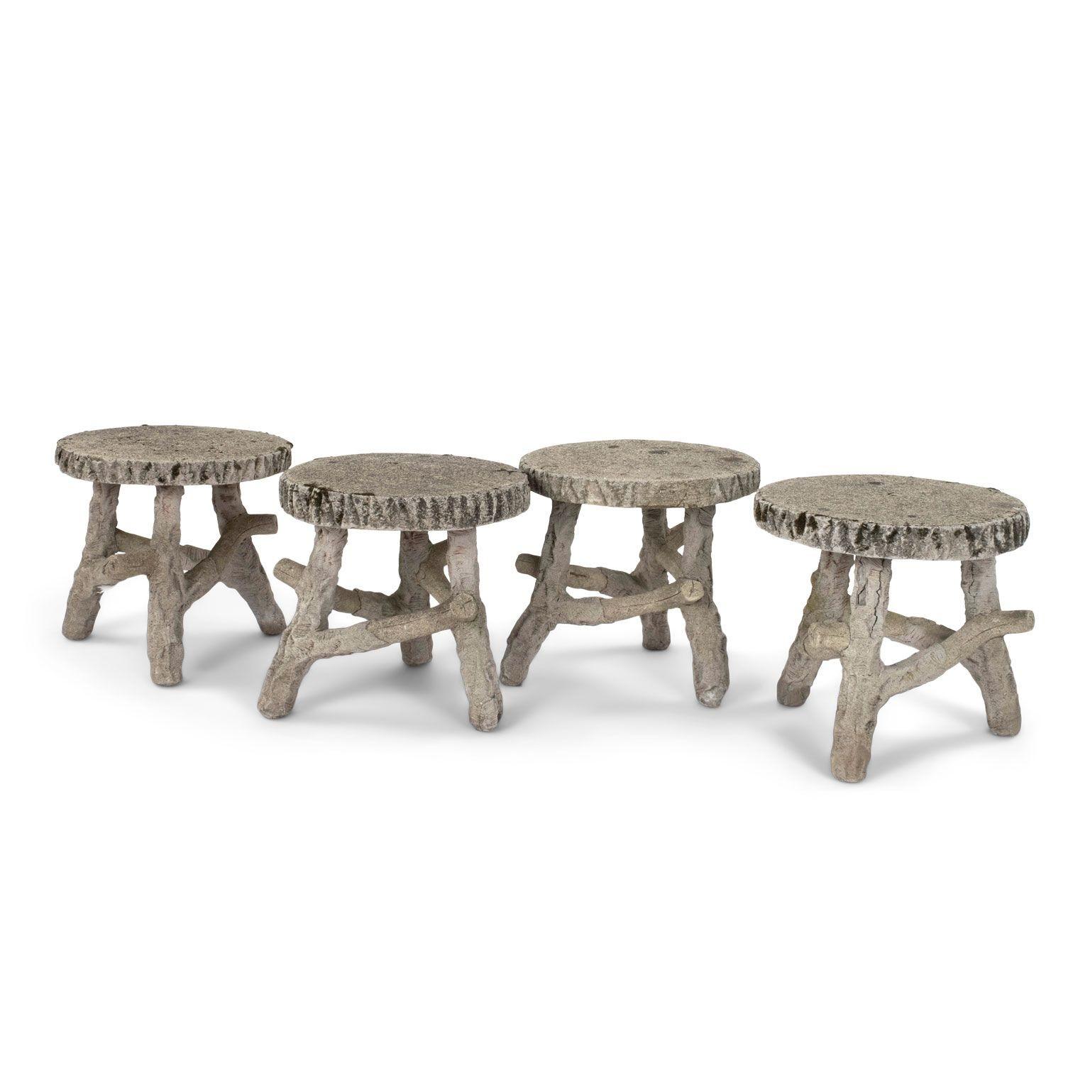 Steel Four Vintage Faux Bois Stools