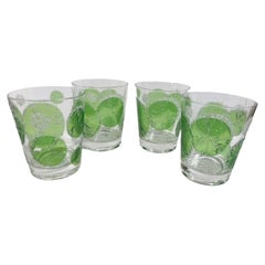 Four Vintage Fred Press Double Old Fashioned Glasses with Lime Slice Design