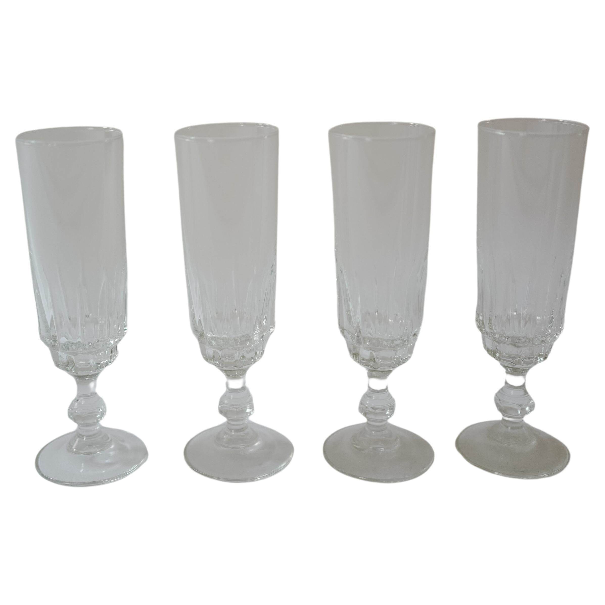 Four Vintage French Crystal Champagne Flutes For Sale