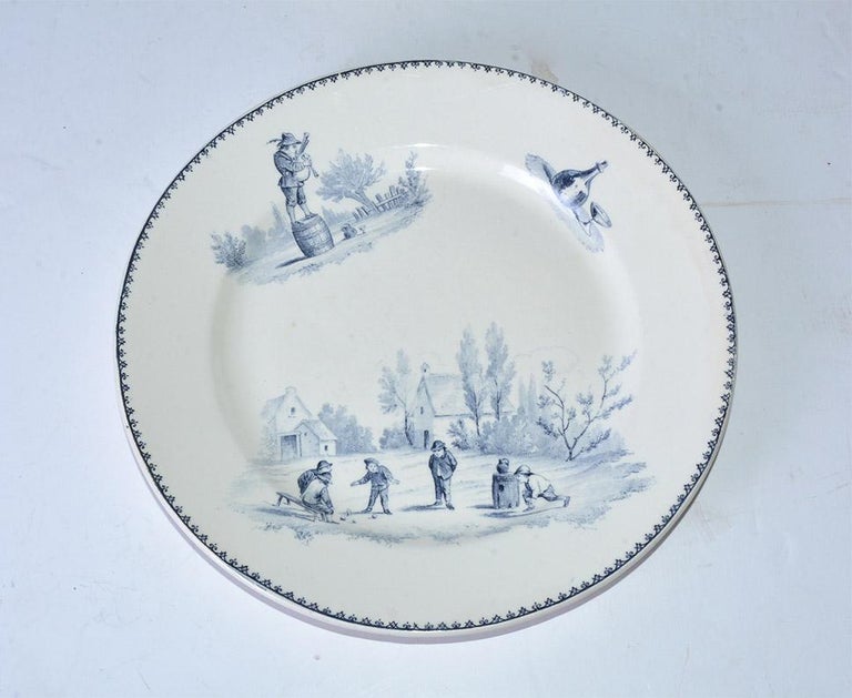 Four Large Vintage French Dinner Plates by Teniers For Sale at 1stDibs