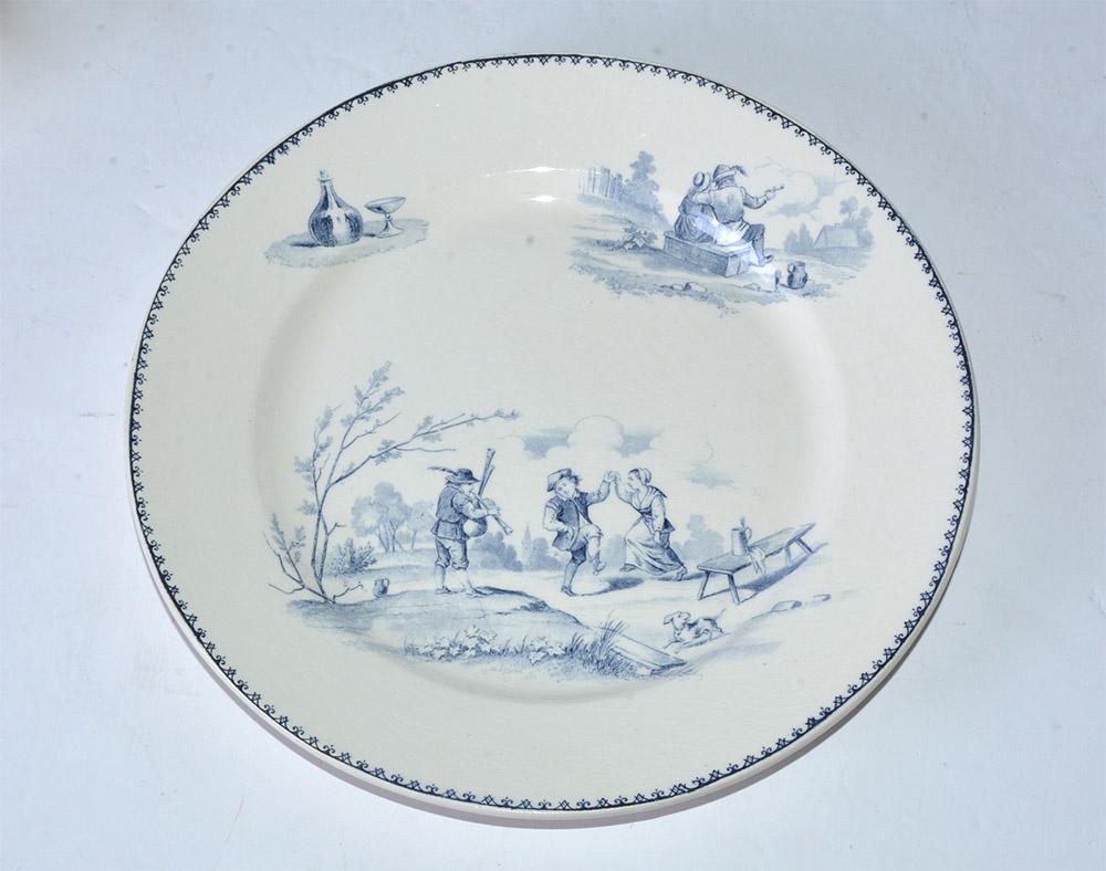 Hand-Crafted Four Large Vintage French Dinner Plates by Teniers For Sale