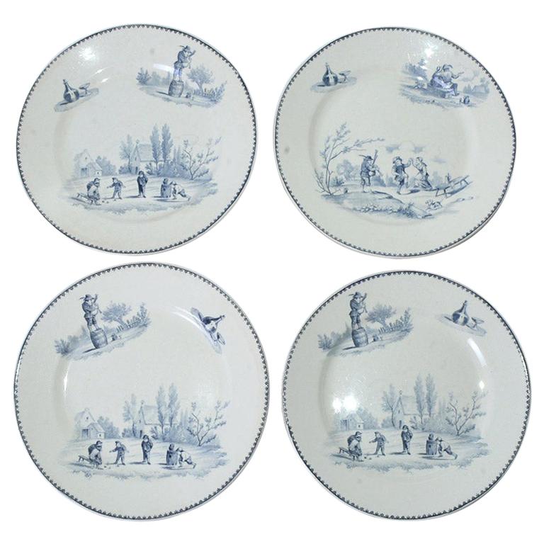 Four Large Vintage French Dinner Plates by Teniers