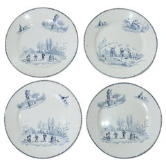 Four Large Antique French Dinner Plates by Teniers